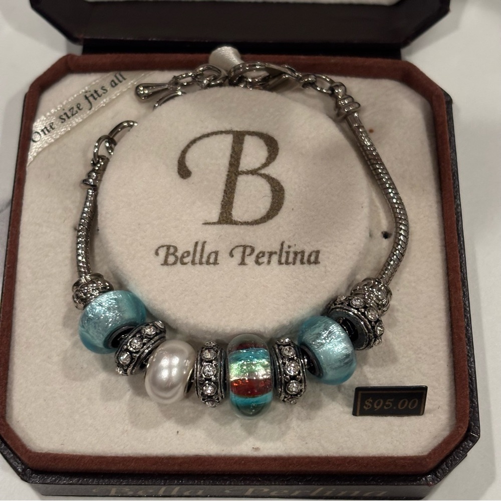 Bella Perlina Aqua and Silver Beaded Bracelet